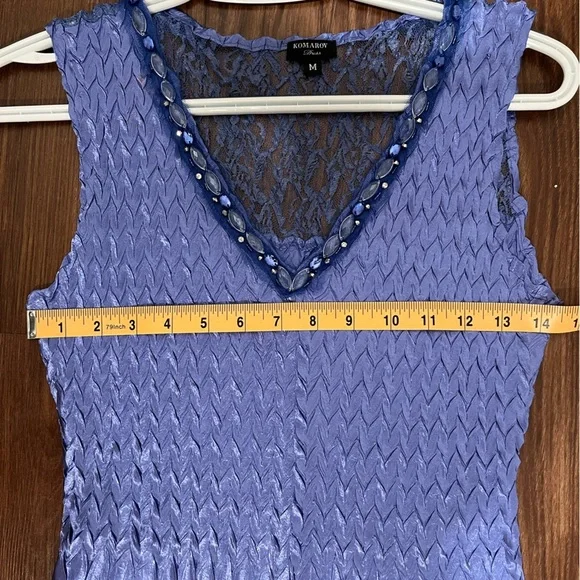 KOMAROV Beaded Charmeuse & Chiffon Tiered Dress Size M - Picture 6 of 10